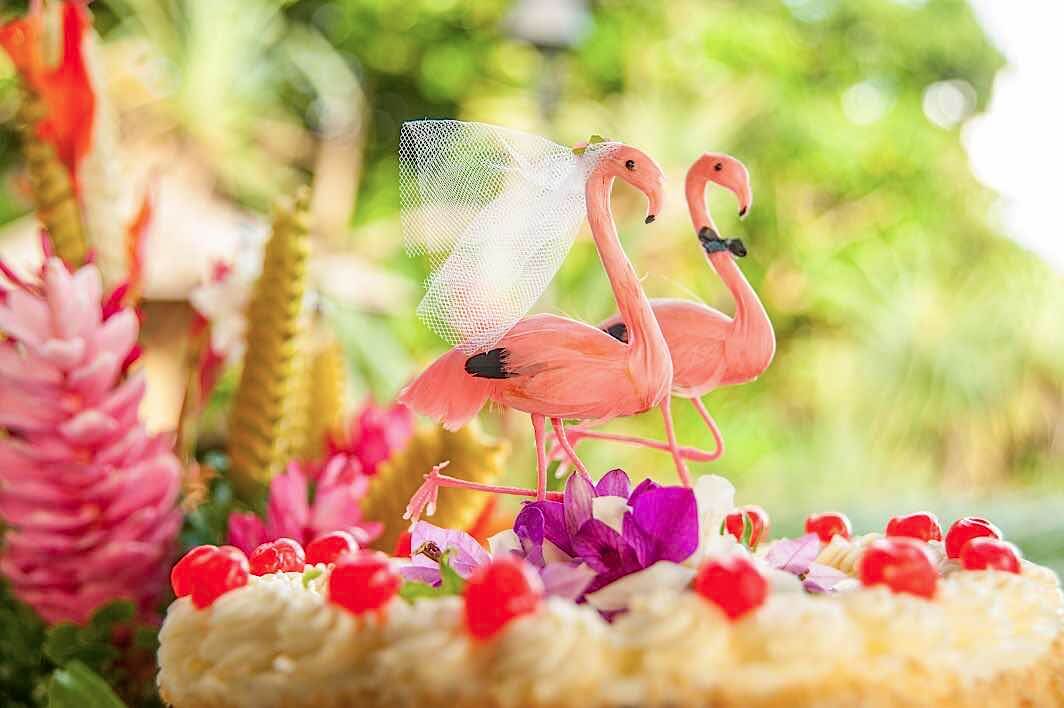 Flamingos on a wedding cake at La Dolce Vita Holiday Villas Fiji